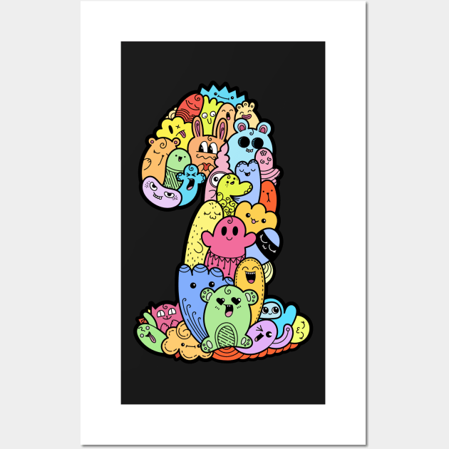 Number 1 one - Funny and Colorful Cute Monster Creatures Wall Art by funwithletters